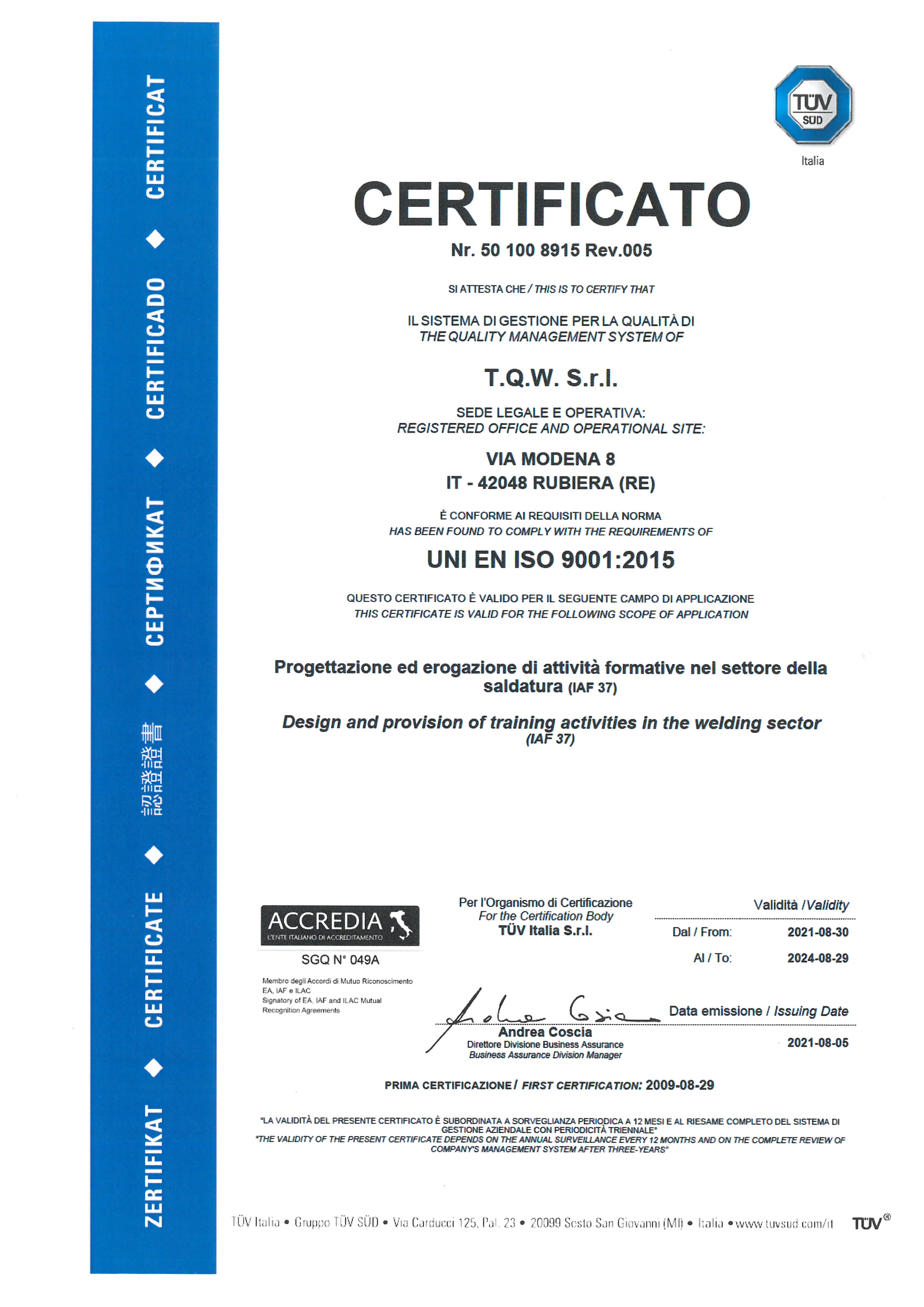 Certificato ISO9001